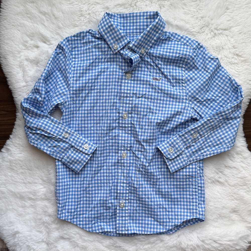 Vineyard Vines Boys' Performance Cotton Gingham Shirt Blue White size 3T